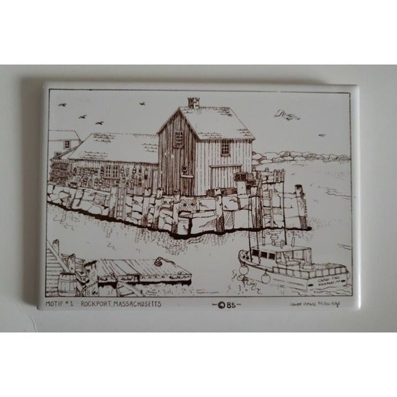 Carol H. Eldridge signed Wall Tile Cork Art Motif #1 Rockport Massachusetts - Picture 1 of 3